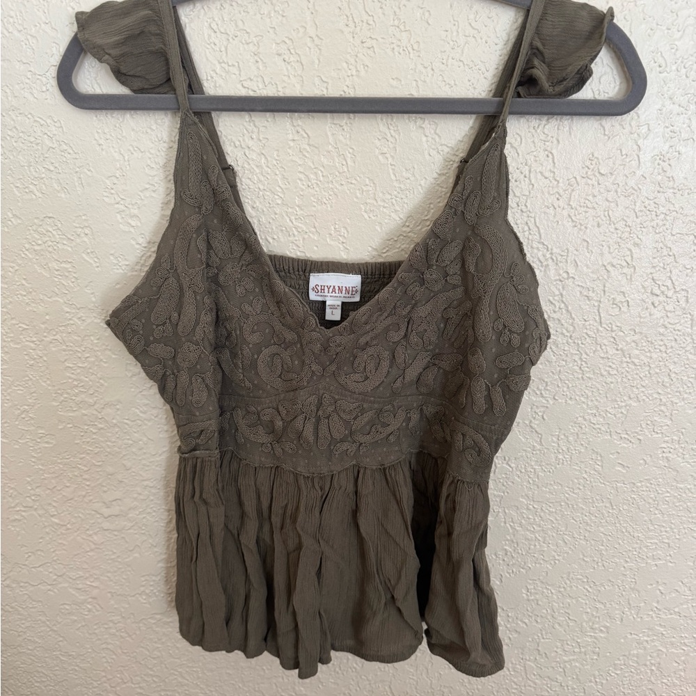 Shyanne Olive Green Embroidered Peplum Camisole